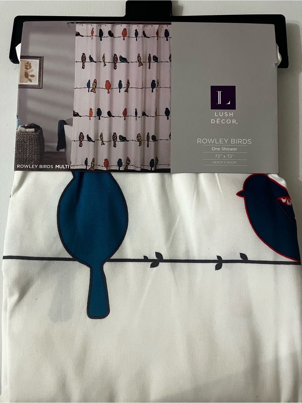 Lush Décor Rowley Birds White Shower Curtain with Blue & Red Accents